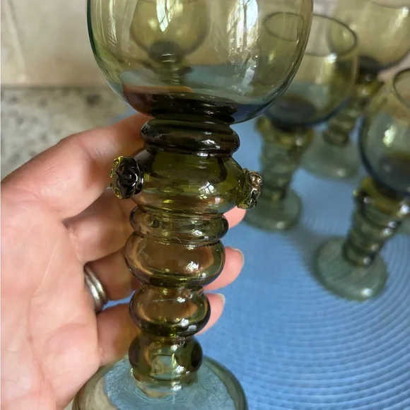 Set of 6 Green Roemer Glass Hand Blown Wine Glasses from Roemer, Germany, 1900s - Picture 11 of 13